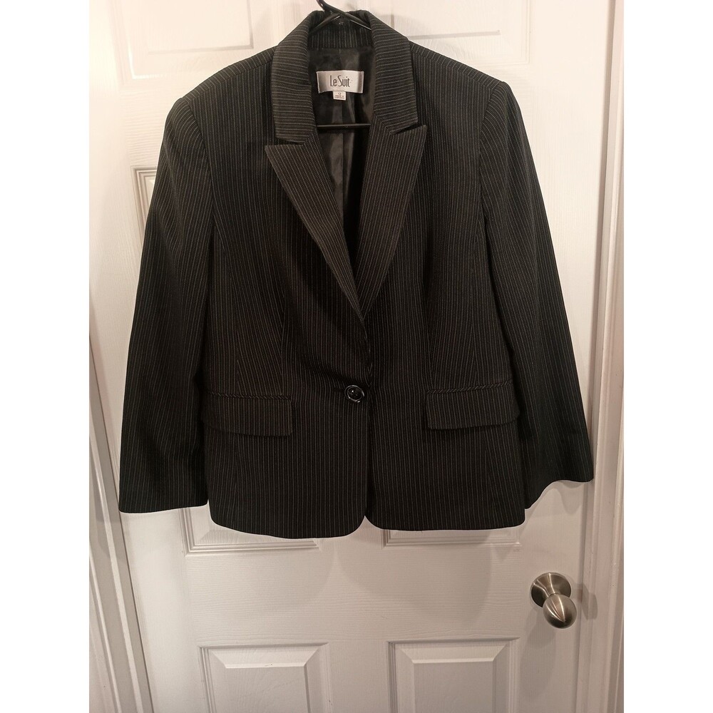 Le Suit Blazer Jacket Size 12 Black And White Stripe Lightweight